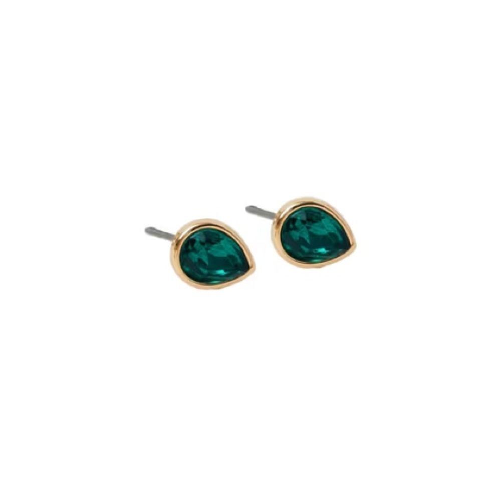 Anthropologie Emerald Teardrop Stud Earrings
